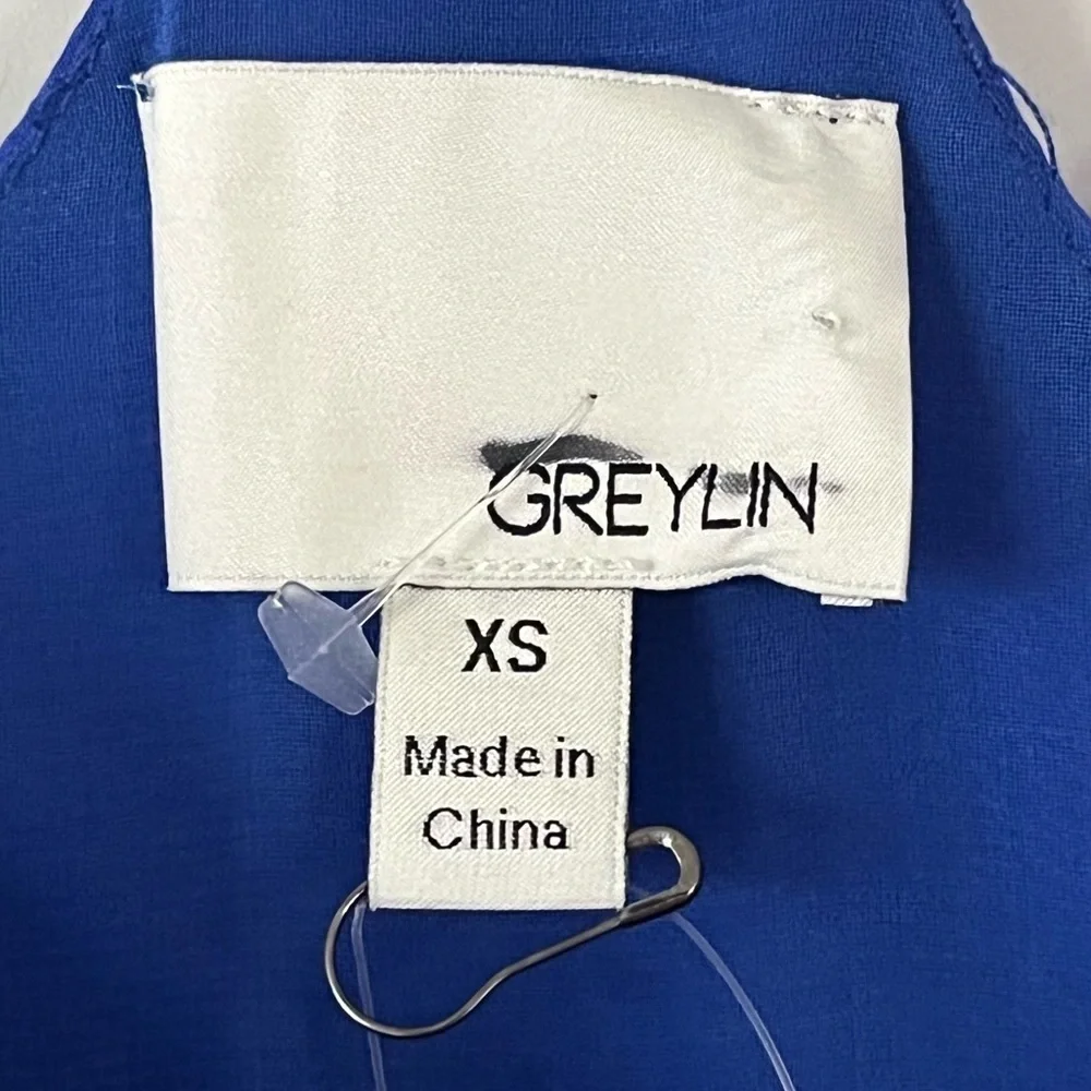 Anthro Greylin Silk Wrap Dress Blue Cowl Neck Mini Wedding Guest XS